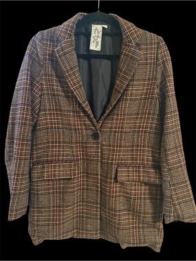 Sadie & Sage Brown Plaid Single-Button Blazer